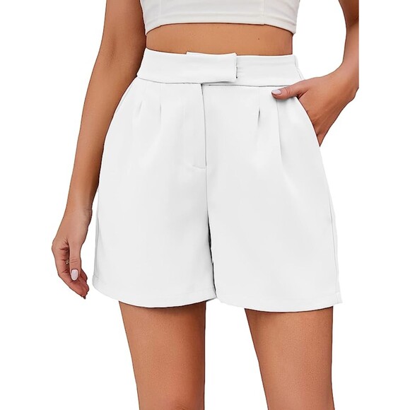 Famulily Side Pockets White High Waist Shorts with Back Elastic Waist Sz L - Picture 1 of 7